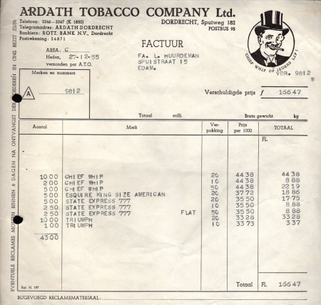 Ardath Tobacco Company 27-12-55 Factuur