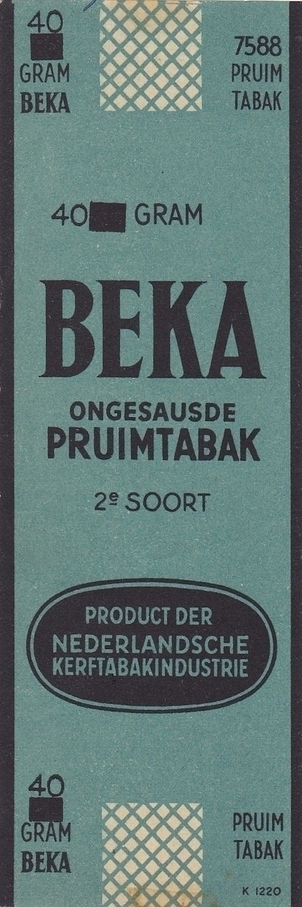 Ned. Kerftabak industrie BEKA ongesausde pruimtabak 40 gram 7588 M Ned. Kerftabak industrie BEKA ongesausde pruimtabak 40 gram 7588 M