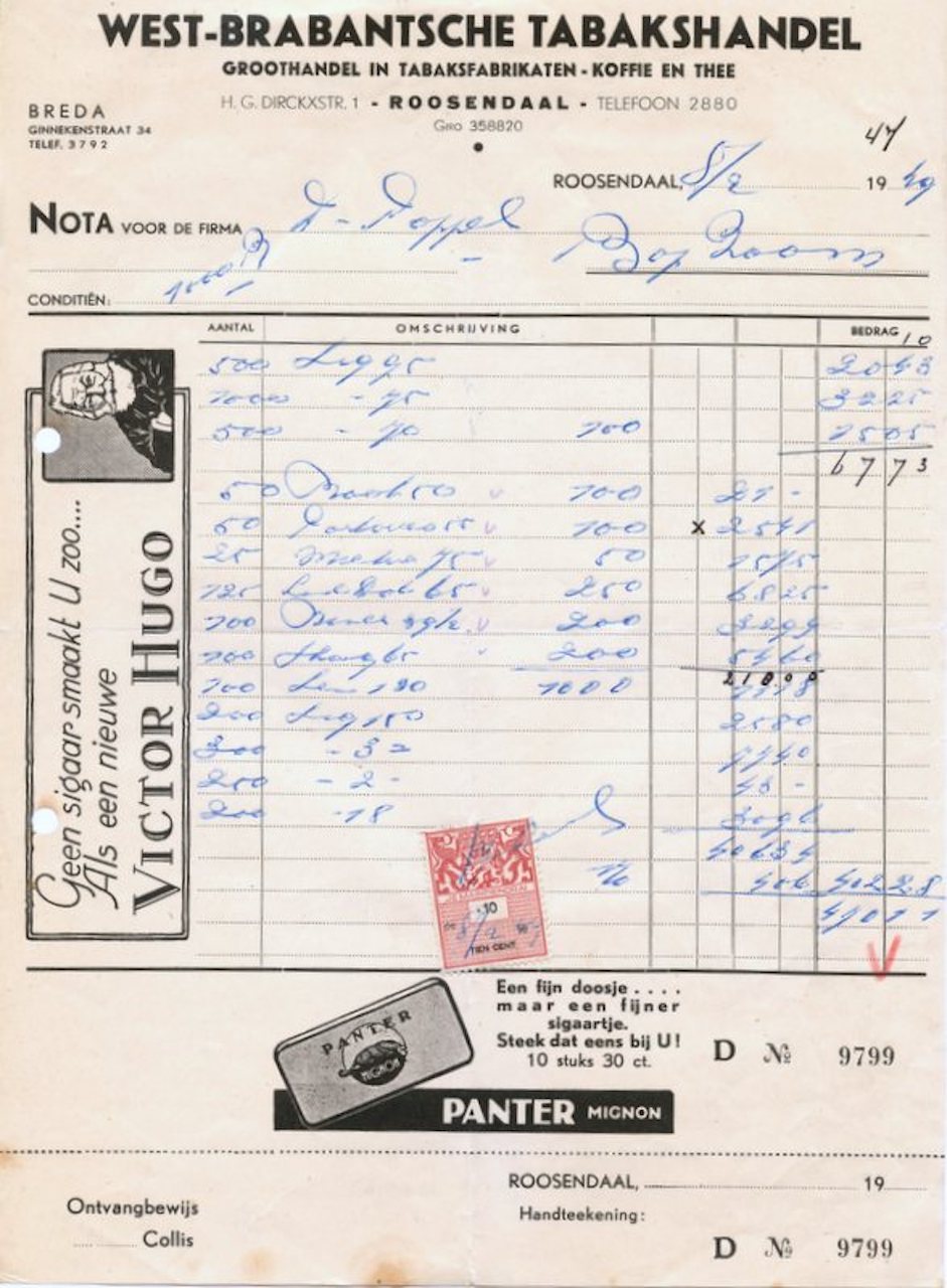 West-Brabantsche Tabakhandel - Roosendaal 8-2-1939 L West-Brabantsche Tabakhandel - Roosendaal 8-2-1939 L