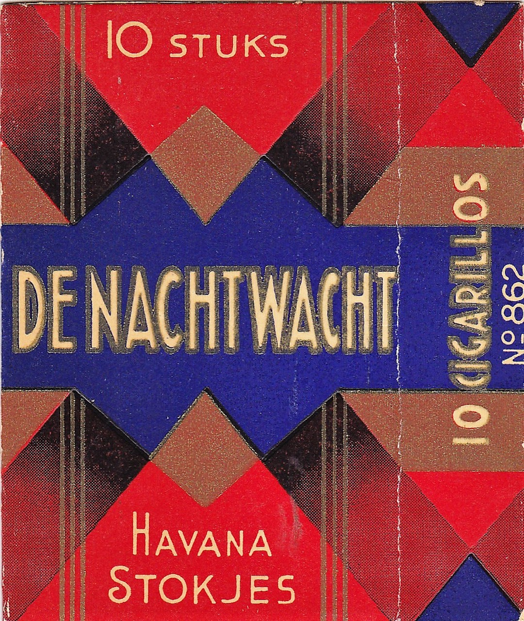 Hoof & Swinkels - Valkenswaard DE NACHTWACHT doosje 10 sigaren banderol nr 862 Hoof & Swinkels - Valkenswaard DE NACHTWACHT doosje 10 sigaren banderol nr 862