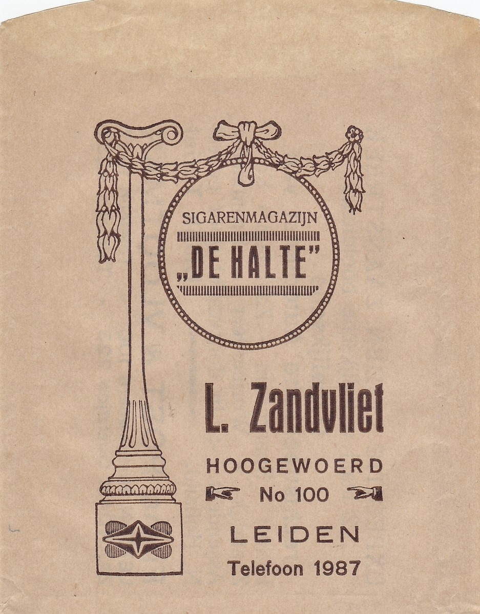 Zandvliet L. Sigarenmagazijn De Halte - Leiden SIGARENZAKJE M Zandvliet L. Sigarenmagazijn De Halte - Leiden SIGARENZAKJE M