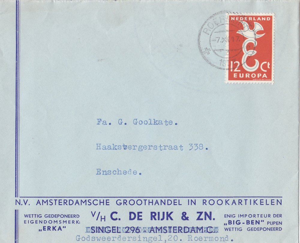 Amsterdamse Groothandel in Rookartikelen Rijk C. Amsterdam ENVELOP M Amsterdamse Groothandel in Rookartikelen Rijk C. Amsterdam ENVELOP M