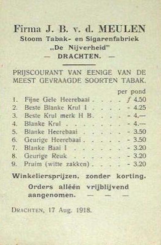 Meulen v.d. - Drachten anno 1918 PRIJSLIJST M Meulen v.d. - Drachten anno 1918 PRIJSLIJST M