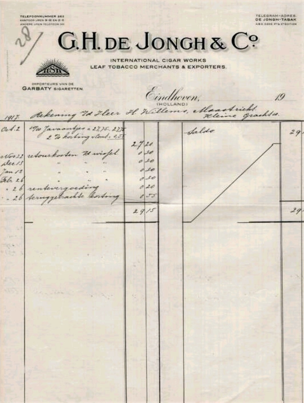 Jongh G.H. de en Co - Eindhoven anno 1917 M Jongh G.H. de en Co - Eindhoven anno 1917 M