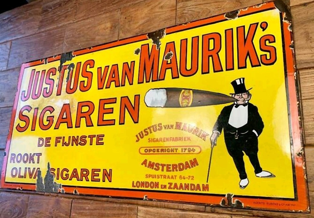 Justus van Maurik sigaren emaille RECLAME MP Justus van Maurik sigaren emaille RECLAME MP