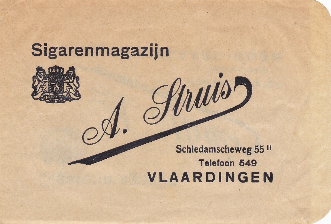 Struis A. Sigarenmagazijn - Vlaardingen SIGARENZAKJE M Struis A. Sigarenmagazijn - Vlaardingen SIGARENZAKJE M