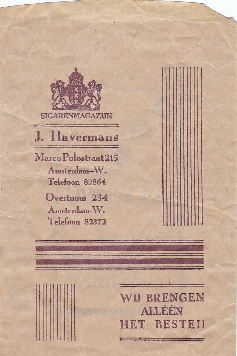 Havermans J. Sigarenmagazijn - Amsterdam SIGARENZAKJE M Havermans J. Sigarenmagazijn - Amsterdam SIGARENZAKJE M
