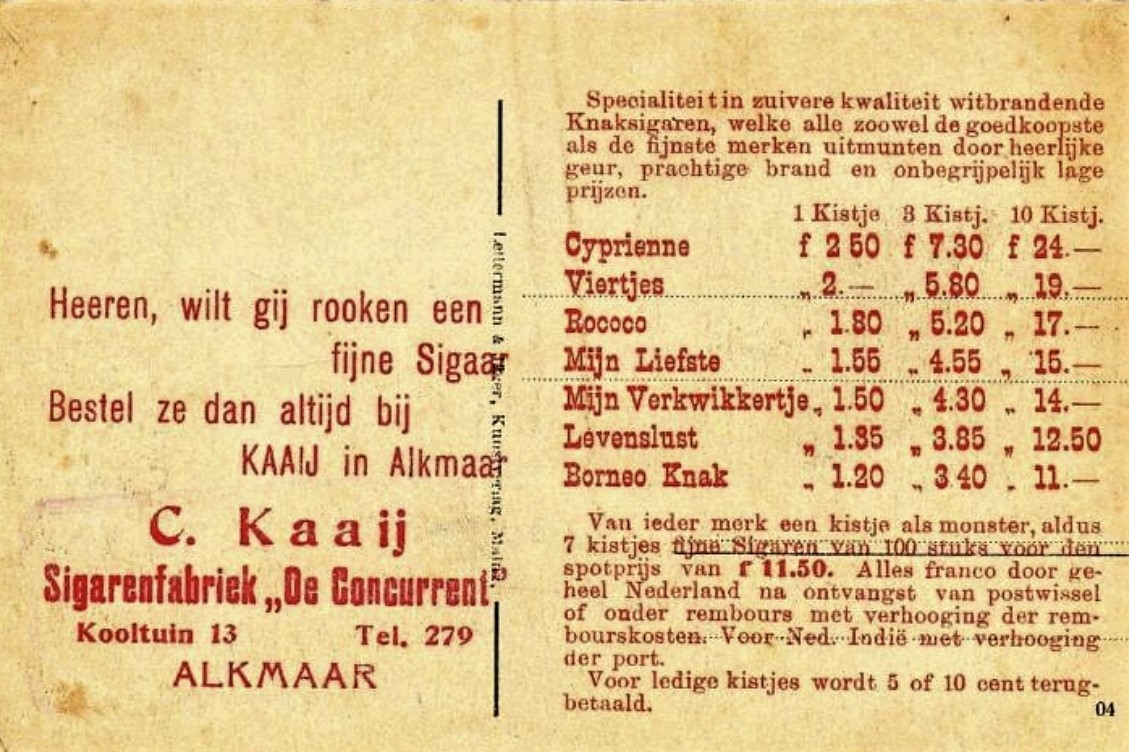 Kaaij C. Sigarenfabriek De Concurrent - Alkmaar anno 1920 BRIEFKAART MP Kaaij C. Sigarenfabriek De Concurrent - Alkmaar anno 1920 BRIEFKAART MP