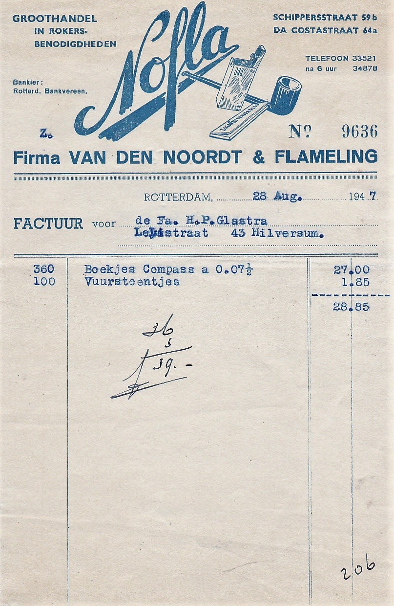 Noordt van den en Flameling .Nofla. groothandel - Rotterdam anno 28-aug-1947 M Noordt van den en Flameling .Nofla. groothandel - Rotterdam anno 28-aug-1947 M