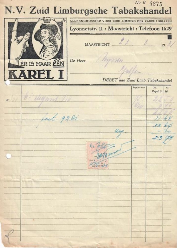 Zuid Limburgsche Tabakshandel N.V. Grossier - Maastricht 23-3-1931 L Zuid Limburgsche Tabakshandel N.V. Grossier - Maastricht 23-3-1931 L