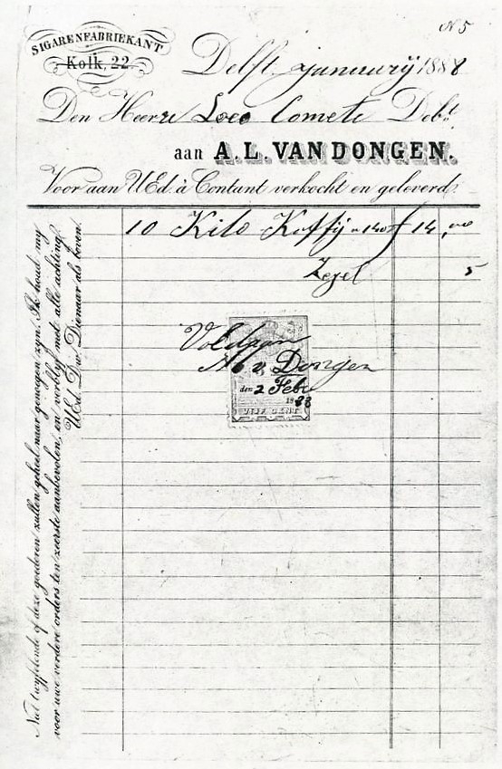 Dongen A.L. van Sigarenfabriekant - Delft anno january-1888 L Dongen A.L. van Sigarenfabriekant - Delft anno january-1888 L