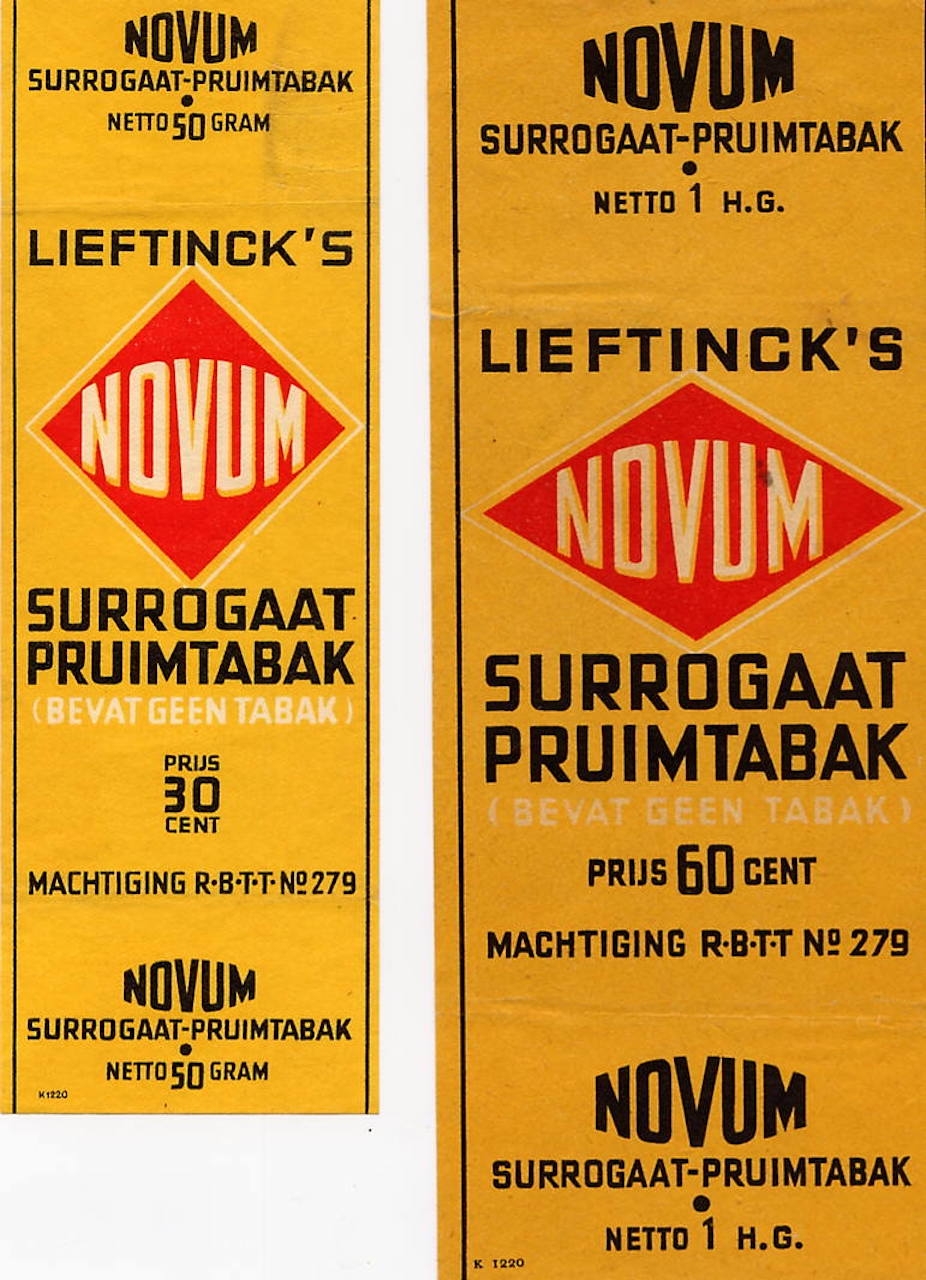 NOVUM surrogaat - pruimtabak 50/f0.30 + 100/f0.60 K1220 Drukkerij Theodorus Niemeijer Groningen F NOVUM surrogaat - pruimtabak 50/f0.30 + 100/f0.60 K1220 Drukkerij Theodorus Niemeijer Groningen F