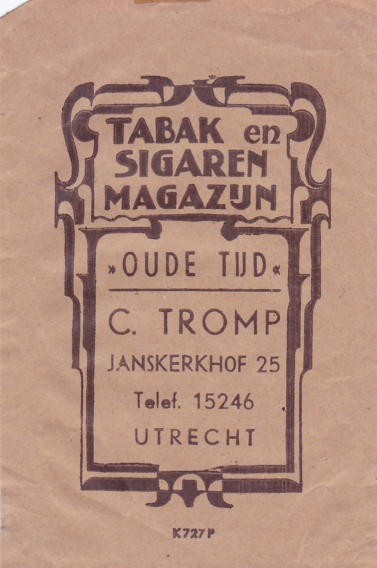 Tromp C., Tabak en Sigaren Magazijn, Oude Tijd. Utrecht, SIGARENZAKJE M Tromp C., Tabak en Sigaren Magazijn, Oude Tijd. Utrecht, SIGARENZAKJE M