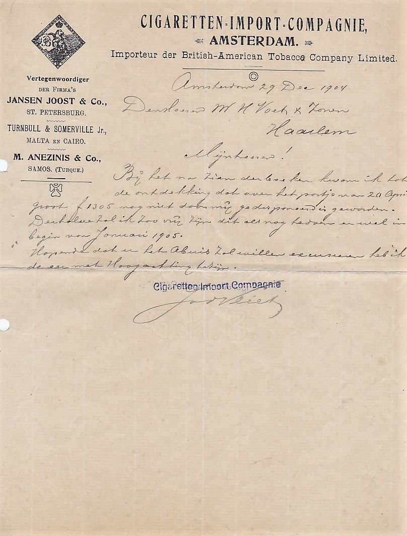 Cigaretten Import Compagnie, Amsterdam, anno 29-Dec-1904 M Cigaretten Import Compagnie, Amsterdam, anno 29-Dec-1904 M