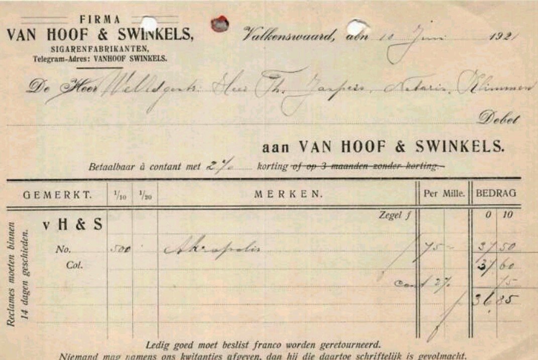 Hoof van en Swinkels, Sigaren fabrikanten, Valkenswaard, anno 1921 MP Hoof van en Swinkels, Sigaren fabrikanten, Valkenswaard, anno 1921 MP
