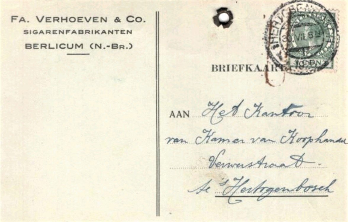 Verhoeven en Co. Sigaren fabrikanten - Berlicum anno 1928 BRIEFKAART MP Verhoeven en Co. Sigaren fabrikanten - Berlicum anno 1928 BRIEFKAART MP