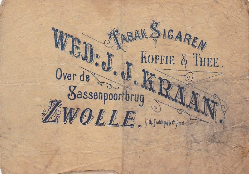 Kraan J.J. Wed. Tabak Sigaren Koffie en Thee, Zwolle SIGARENZAKJE M Kraan J.J. Wed. Tabak Sigaren Koffie en Thee, Zwolle SIGARENZAKJE M