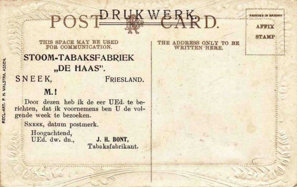 Bont J.H. Tabaksfabrikant Stoom-Tabaksfabriek De Haas - Sneek MP Bont J.H. Tabaksfabrikant Stoom-Tabaksfabriek De Haas - Sneek MP