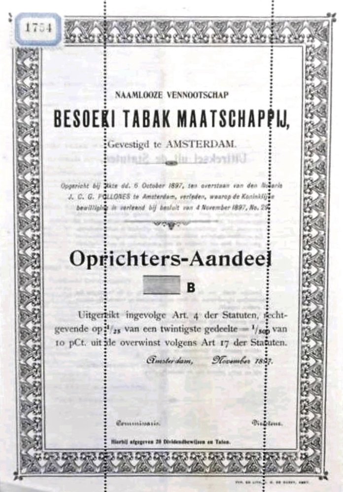 Besoeki Tabak Maatschappij, Amsterdam, anno 1897, AANDEEL MP Besoeki Tabak Maatschappij, Amsterdam, anno 1897, AANDEEL MP