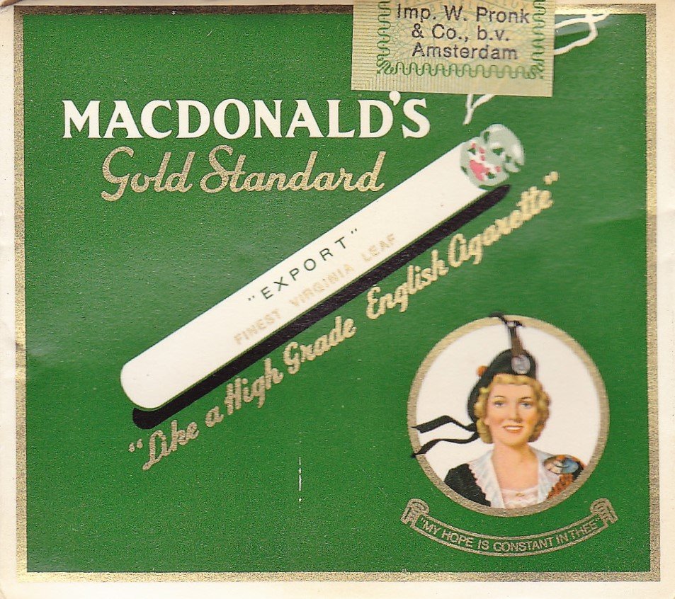 MAC DONALDS - GOLD STANDARD 20 sigaretten prijs f2,50 M MAC DONALDS - GOLD STANDARD 20 sigaretten prijs f2,50 M