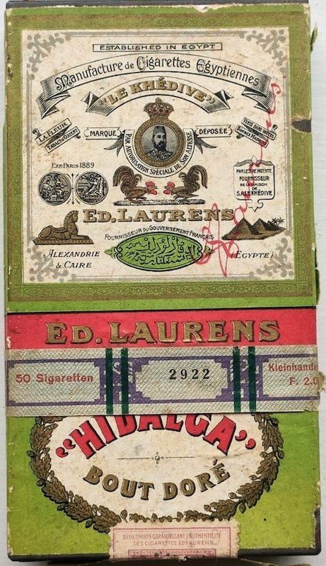 LE KHEDIVE - HIDALGA blik 50 sigaretten kleinhandels prijs f2.00 banderol 2922 M LE KHEDIVE - HIDALGA blik 50 sigaretten kleinhandels prijs f2.00 banderol 2922 M