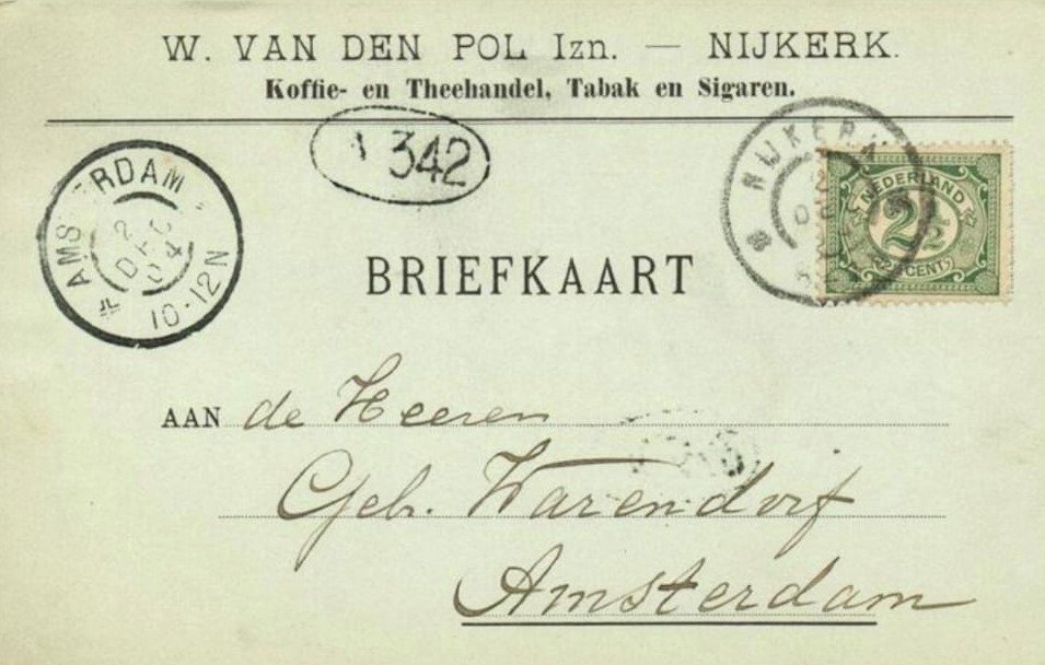 Pol W. van den Tabak en Sigaren - Nijkerk anno 1904 BRIEFKAART MP Pol W. van den Tabak en Sigaren - Nijkerk anno 1904 BRIEFKAART MP