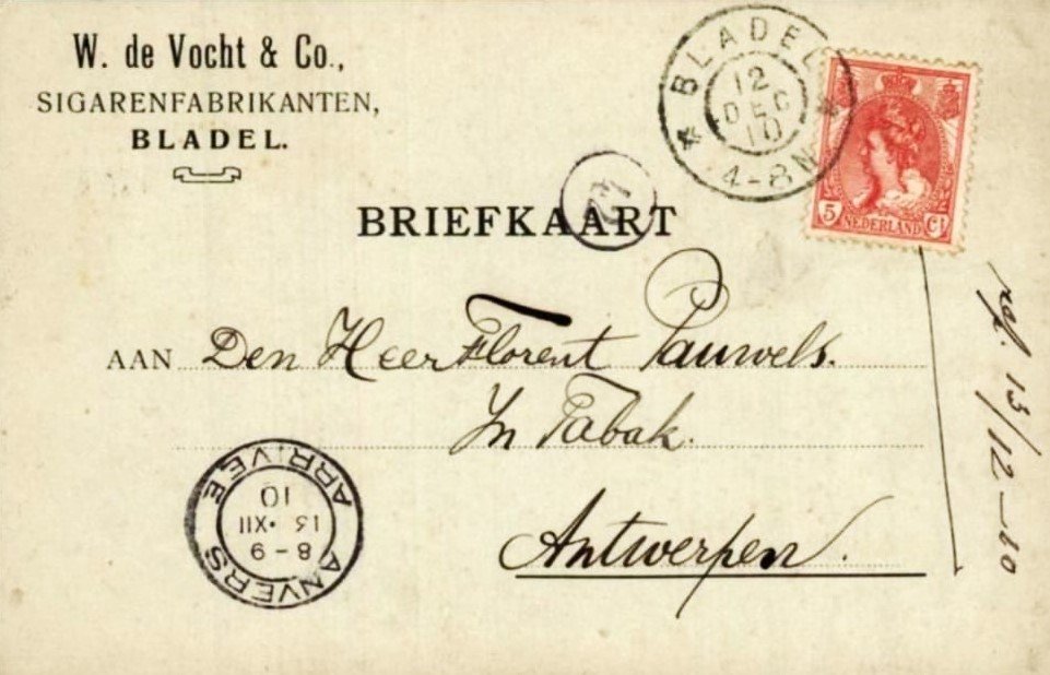 Vocht W. de en Co Sigaren fabrikanten - Bladel anno 1910 BRIEFKAART MP Vocht W. de en Co Sigaren fabrikanten - Bladel anno 1910 BRIEFKAART MP