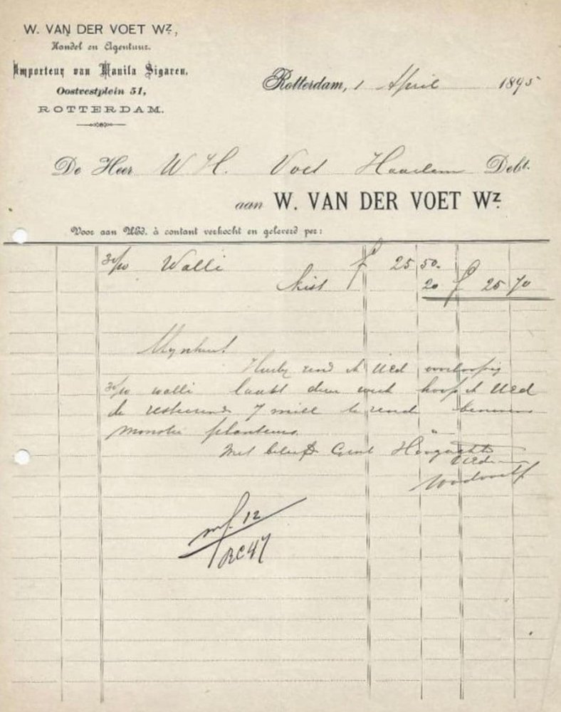 Voet W. van der Wz - Rotterdam anno 1-April-1893 MP Voet W. van der Wz - Rotterdam anno 1-April-1893 MP