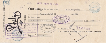 Philips  Maastricht  KWITANTIE 02-11-192