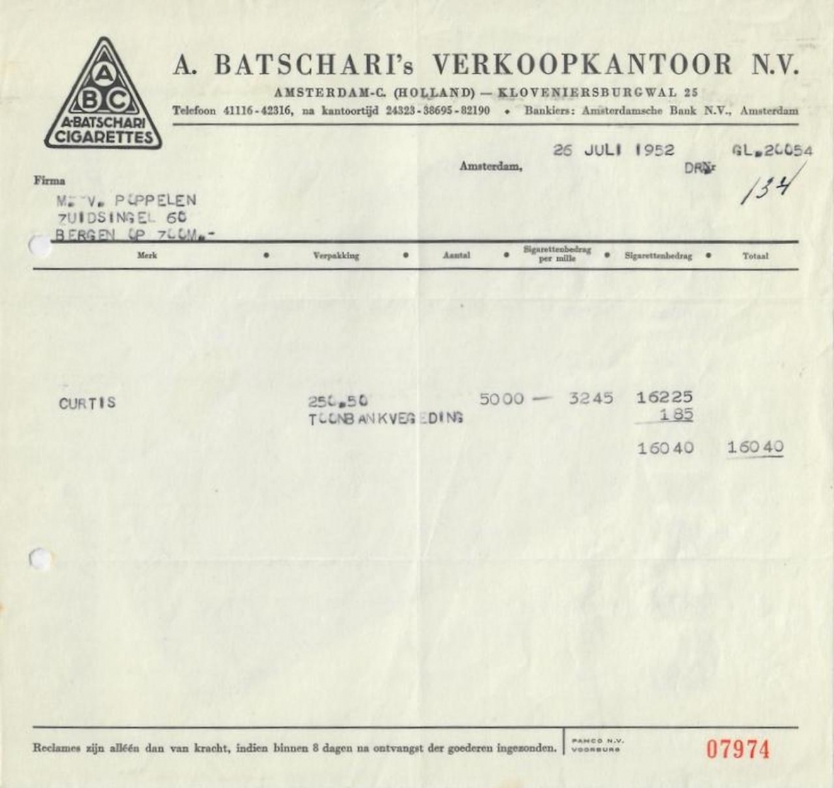 Batschari’s Sigarettenfabriek -Amsterdam 26-7-1952 L Batschari’s Sigarettenfabriek -Amsterdam 26-7-1952 L
