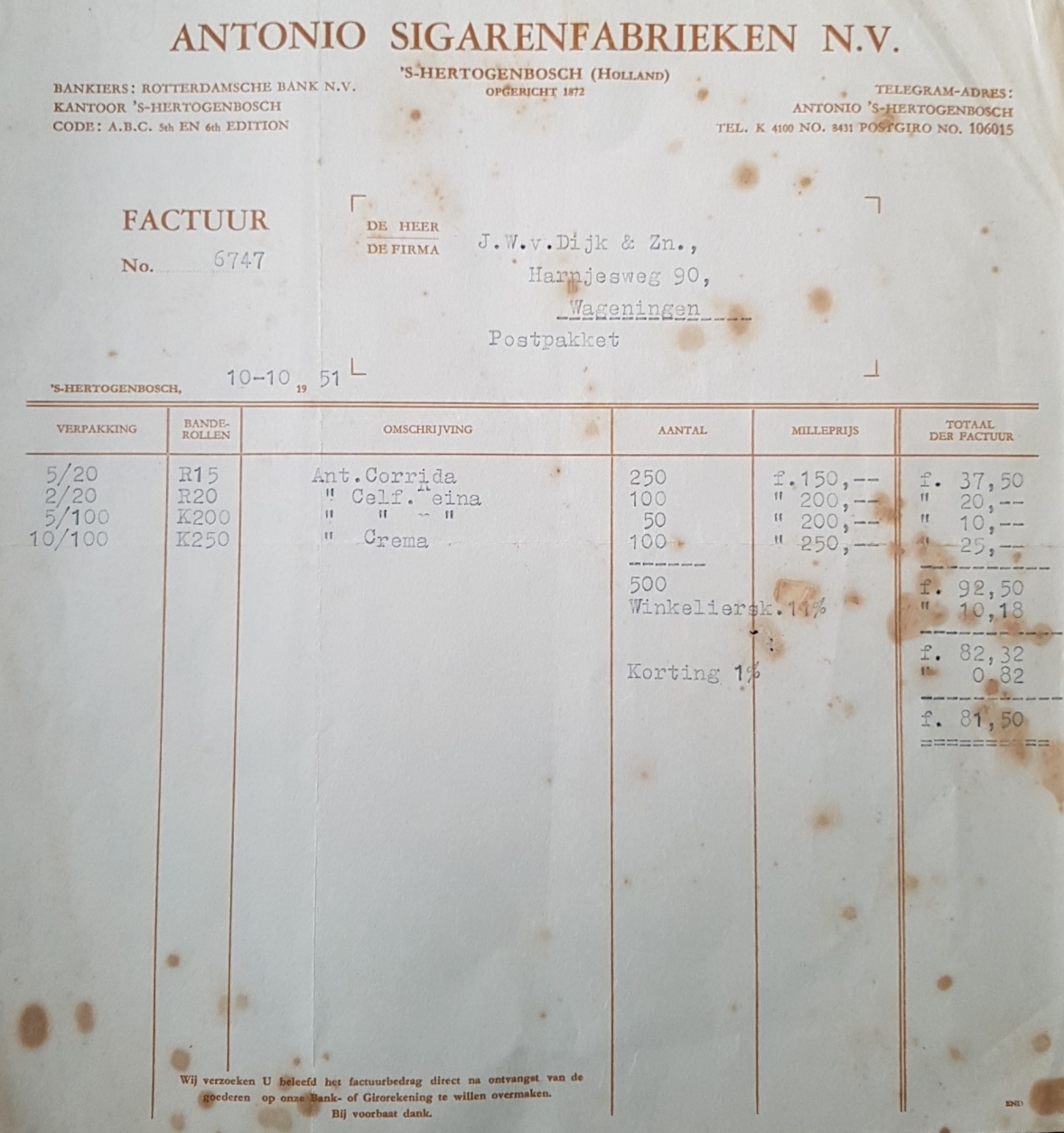 Antonio Sigarenfabrieken - 's-Hertogenbosch 10 okt 1951  M