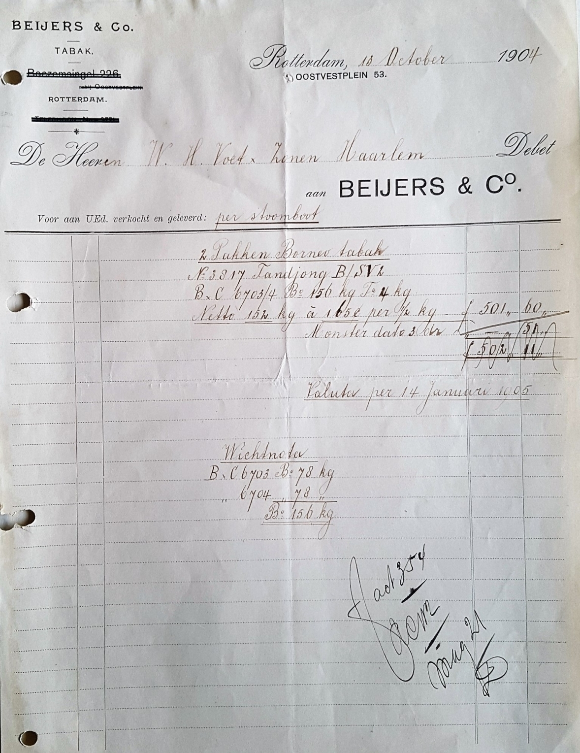 BEIJERS en Co. Tabak - Rotterdam 10 Okt 1904 M BEIJERS en Co. Tabak - Rotterdam 10 Okt 1904 M