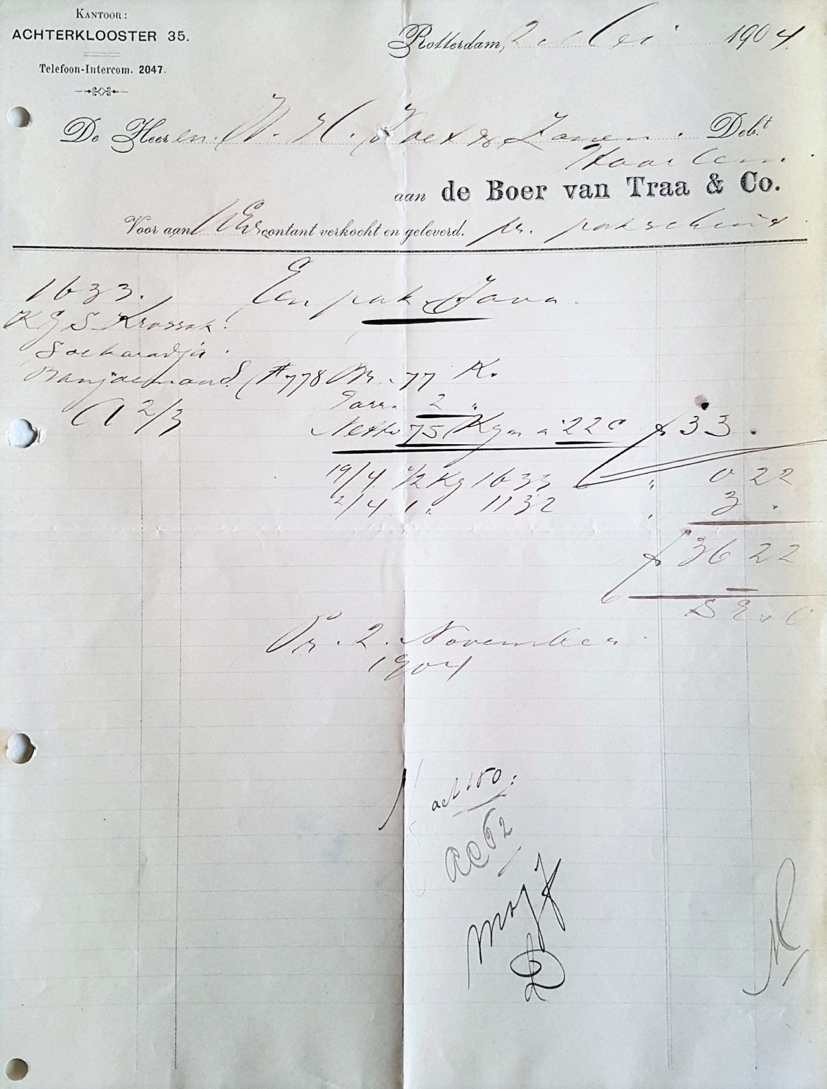 Boer de. van Traa en Co - Rotterdam 2 Mei 1904 M Boer de. van Traa en Co - Rotterdam 2 Mei 1904 M