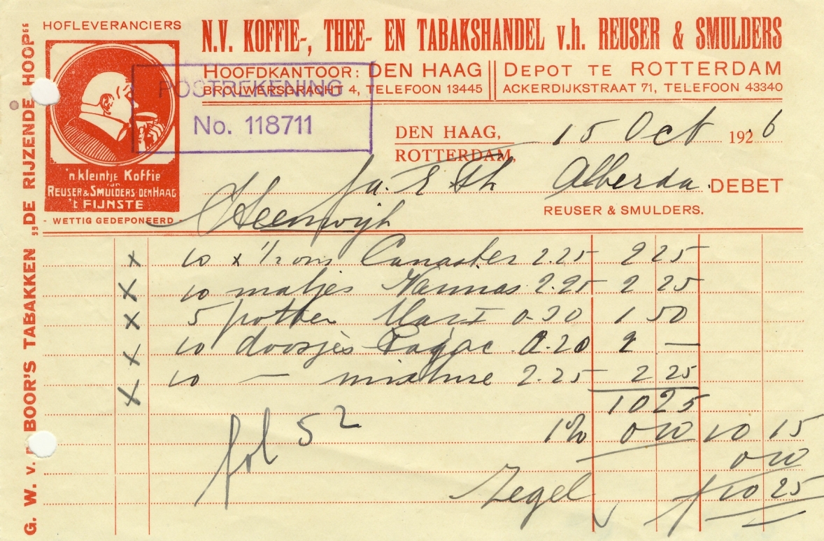 Boors G.W. vd Tabakken de Rijzende Hoop - Rotterdam 15 Okt 1926 M Boors G.W. vd Tabakken de Rijzende Hoop - Rotterdam 15 Okt 1926 M