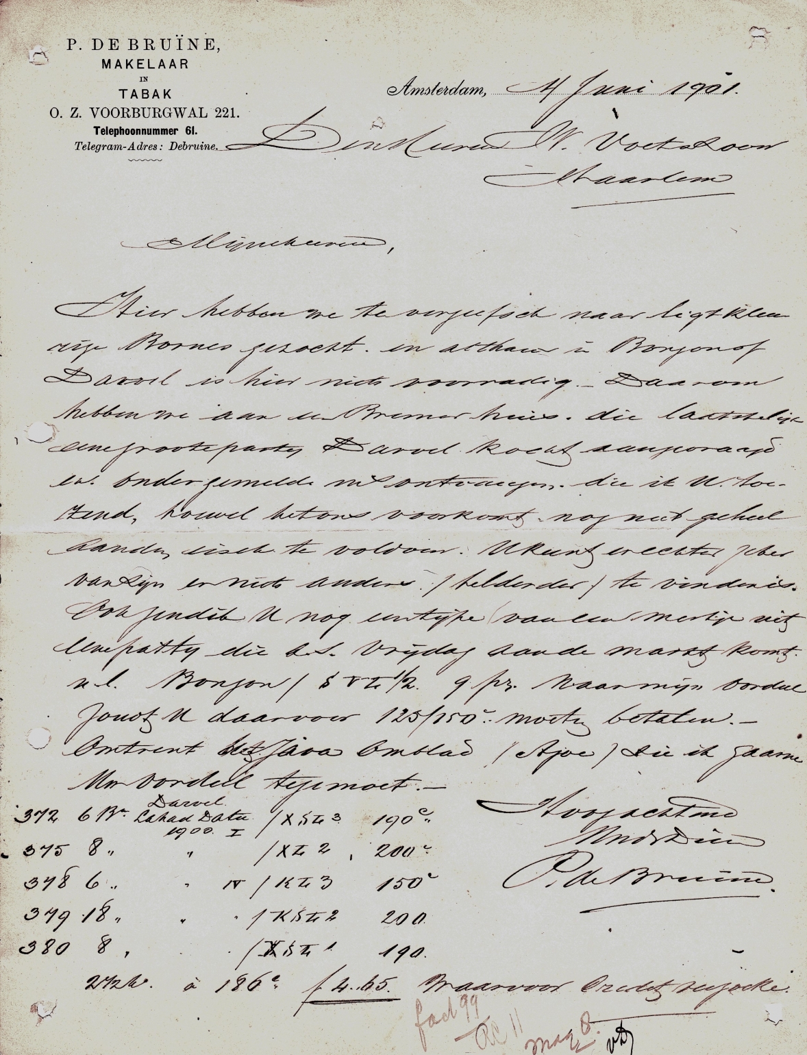 Bruine P. de Makelaar in Tabak - Amsterdam 4 Jun 1901 M Bruine P. de Makelaar in Tabak - Amsterdam 4 Jun 1901 M