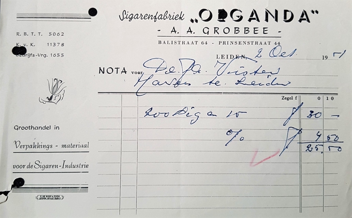 Grobbee A.A. Sigarenfabriek Oeganda - Leiden 2 Okt 1951 M Grobbee A.A. Sigarenfabriek Oeganda - Leiden 2 Okt 1951 M