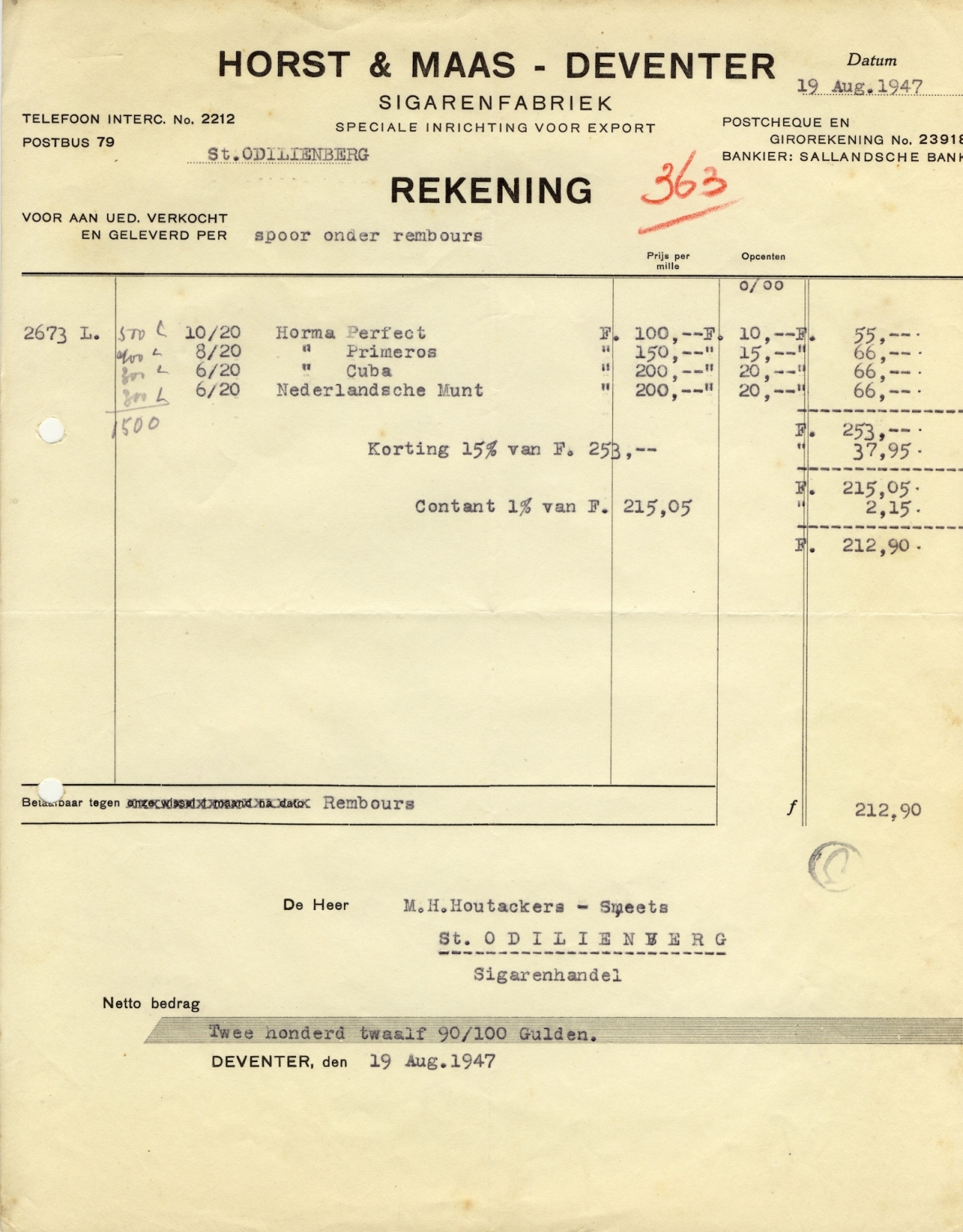 Horst en Maas. Sigarenfabriek - Deventer 19 Aug 1947 M Horst en Maas. Sigarenfabriek - Deventer 19 Aug 1947 M