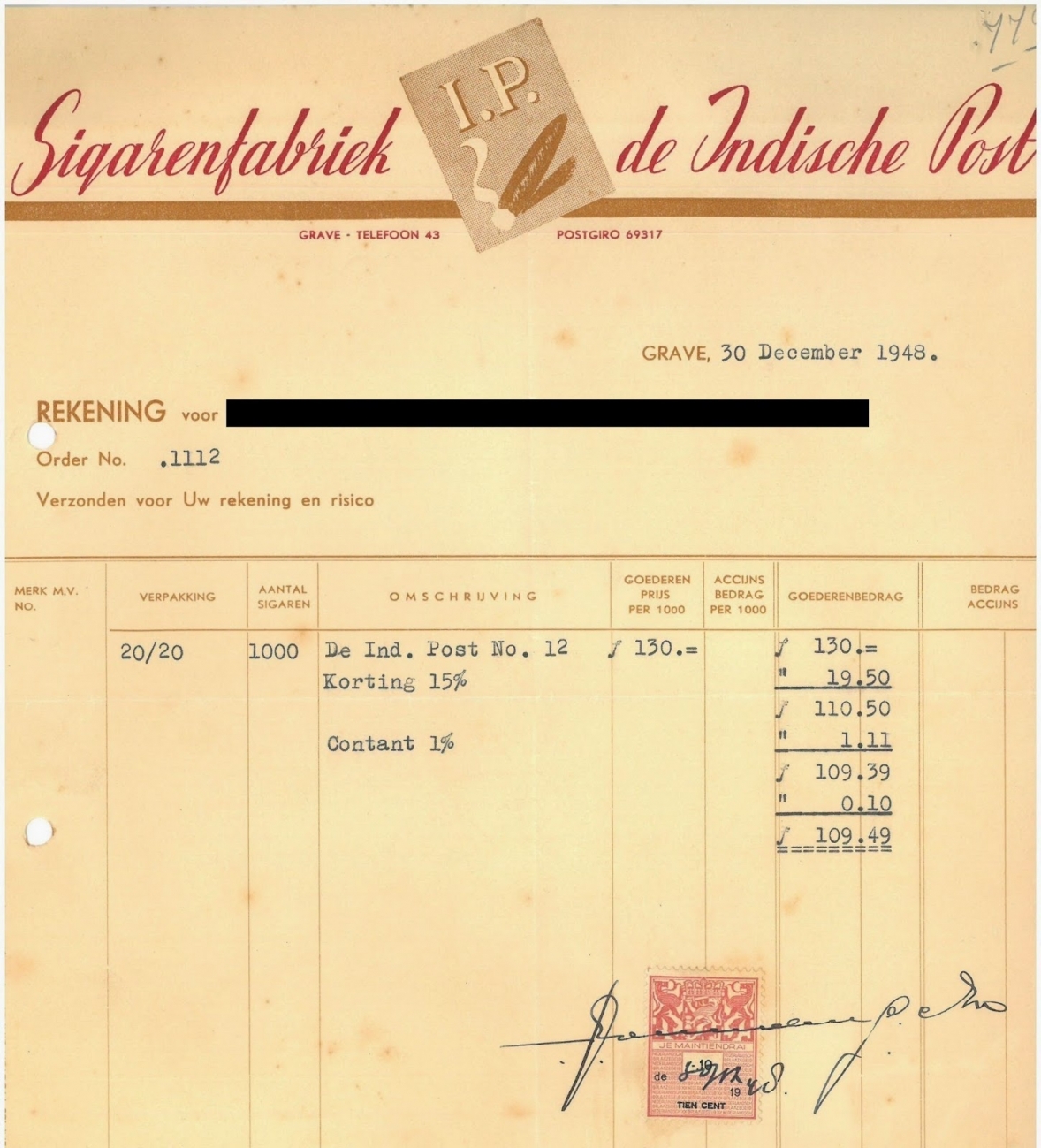 Vollenberg & Zn   De Indische Post  Sigarettenfabriek - Grave 30 Dec 1948  M