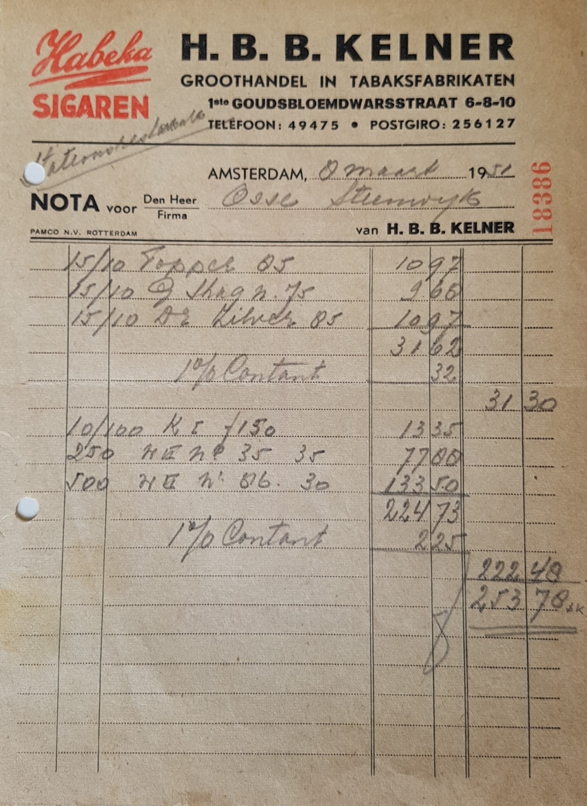 Kelner H.B.B. Groothandel - Amsterdam 8 Mrt 1951 M Kelner H.B.B. Groothandel - Amsterdam 8 Mrt 1951 M
