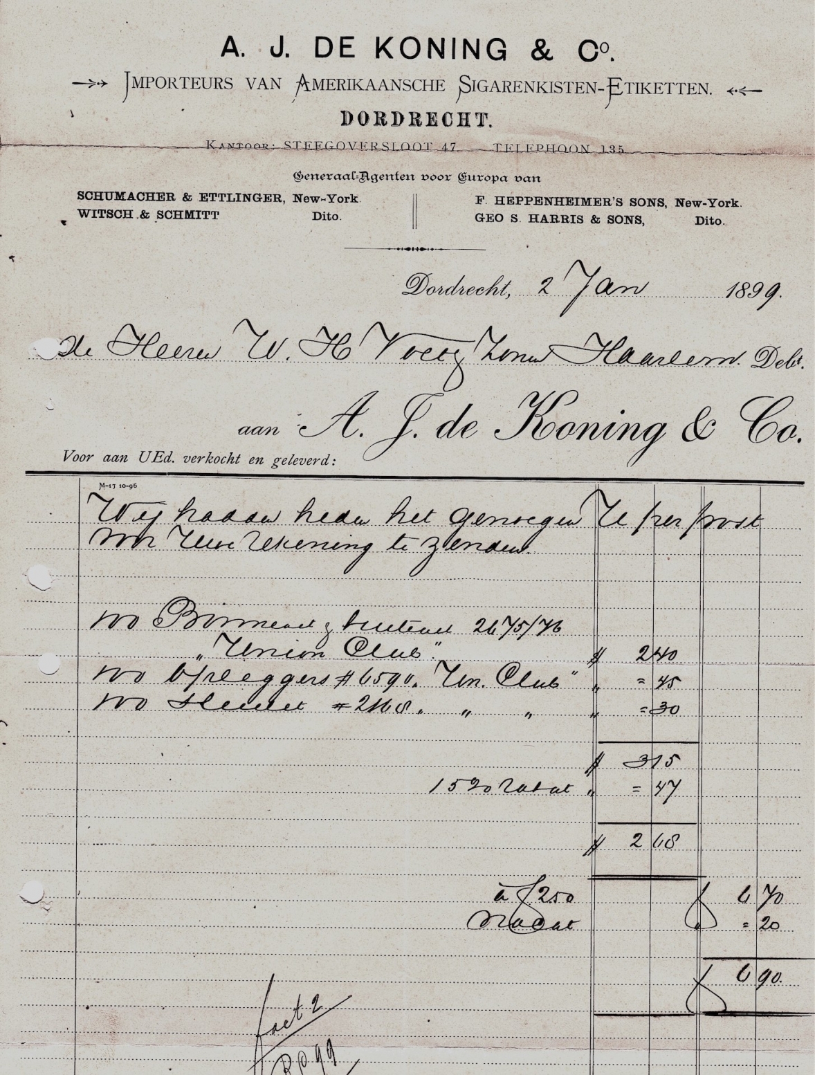 Koning de A.J. en Co - Dordrecht 2 Jan 1899 M Koning de A.J. en Co - Dordrecht 2 Jan 1899 M