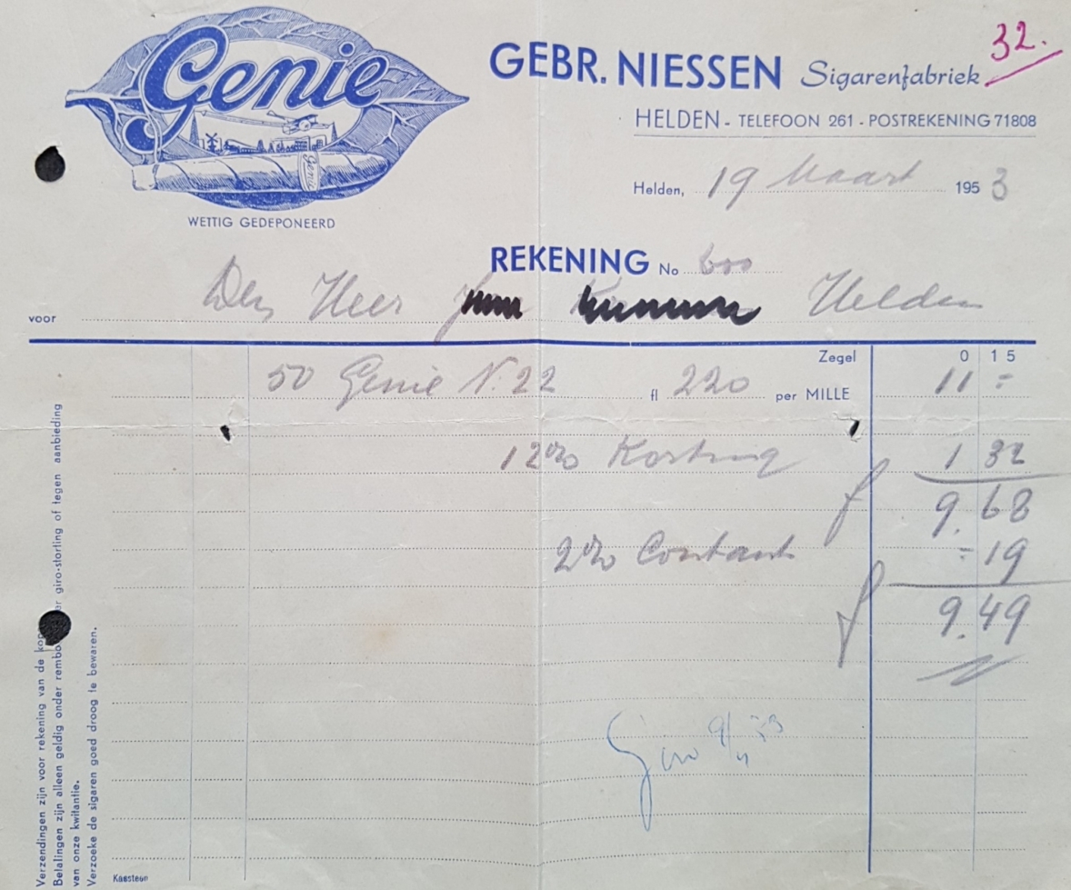 Niessen Gebr. Sigarenfabriek - Helden 19 Mrt 1953 M Niessen Gebr. Sigarenfabriek - Helden 19 Mrt 1953 M