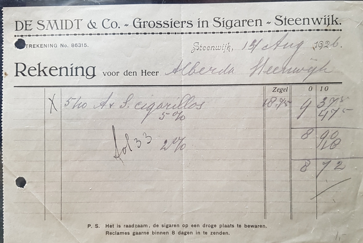 Smidt de. en Co Grossiers - Steenwijk 14 Aug 1926 M Smidt de. en Co Grossiers - Steenwijk 14 Aug 1926 M