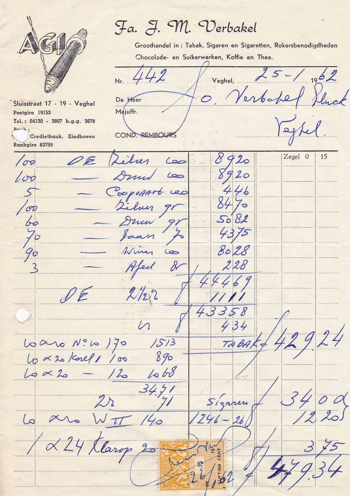 Verbakel J.M. - Veghel 25 Jan 1962 M Verbakel J.M. - Veghel 25 Jan 1962 M