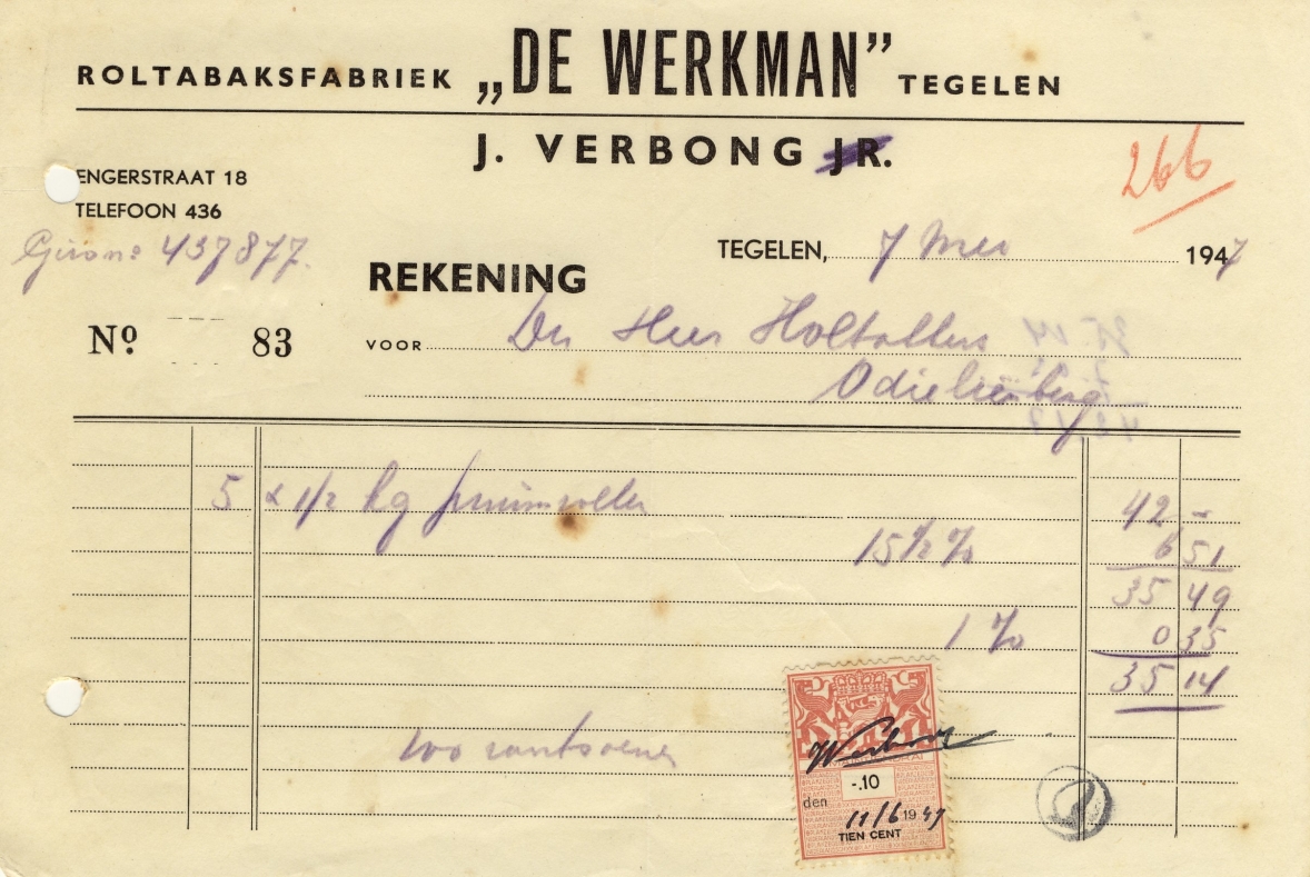 Verbong J. Roltabaksfabriek De Werkman - Tegelen 7 Mei 1947 M Verbong J. Roltabaksfabriek De Werkman - Tegelen 7 Mei 1947 M