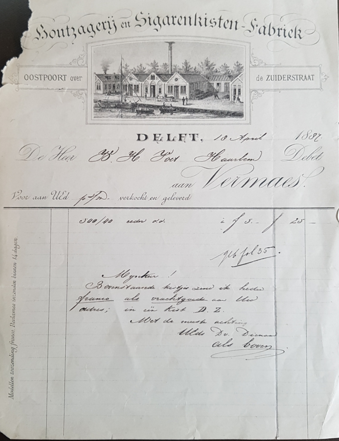 VERMAES Houtzagerij en Kistenfabriek - Delft 18 Apr 1887 M VERMAES Houtzagerij en Kistenfabriek - Delft 18 Apr 1887 M