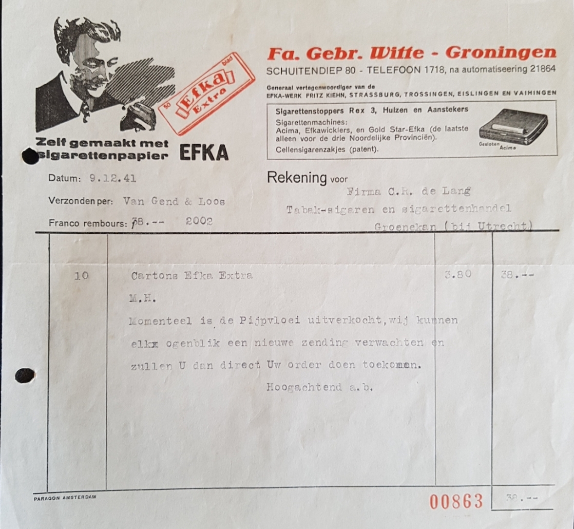 Witte Gebr. Fa - Groningen 9 Dec 1941 M Witte Gebr. Fa - Groningen 9 Dec 1941 M