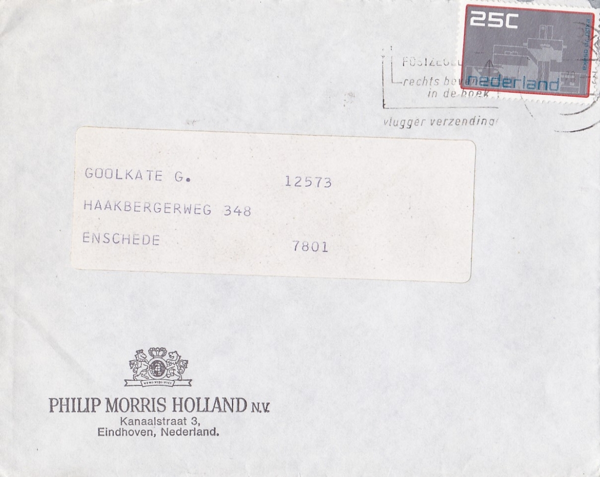 Philips Morris Holland N.V. Sigarettenfabriek Eindhoven ENVELOP  M