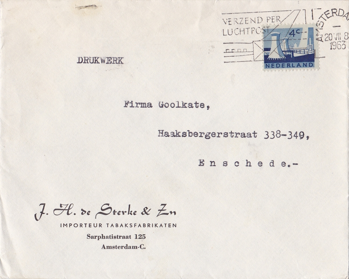 Sterke J.H. de en Zn Importeur Tabaksfabrikaten Amsterdam ENVELOP anno 1963  M