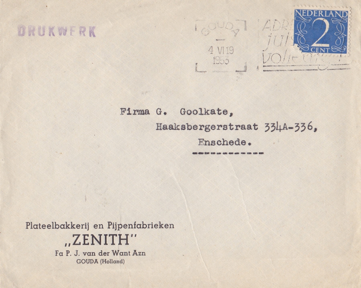 Zenith Plateelbakkerij en Pijpenfabrieken Gouda ENVELOP M Zenith Plateelbakkerij en Pijpenfabrieken Gouda ENVELOP M