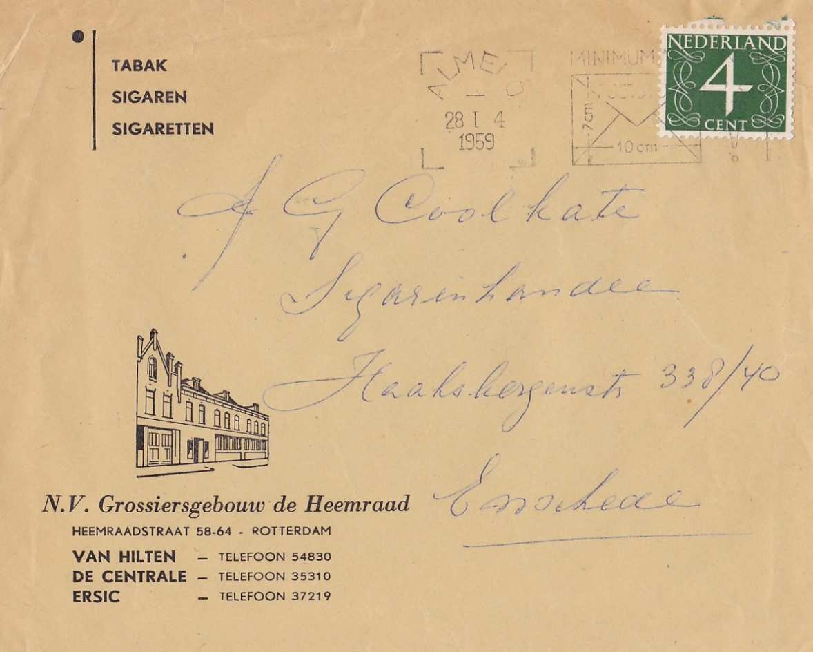 Heemraad de Grossiersgebouw N.V. Rotterdam ENVELOP anno 1959 M Heemraad de Grossiersgebouw N.V. Rotterdam ENVELOP anno 1959 M